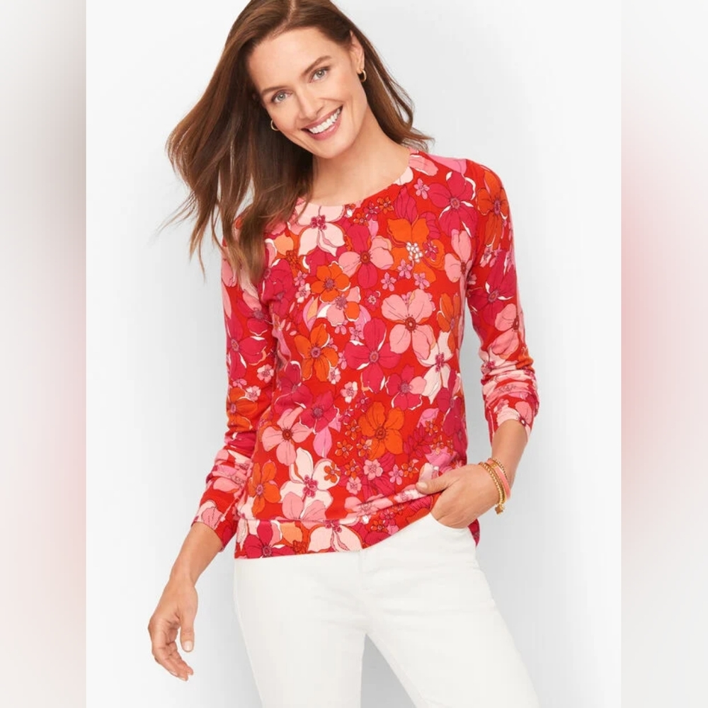TALBOTS | NWOT MP Tossed Flowers Crewneck Lightweight Sweater. P221121139.